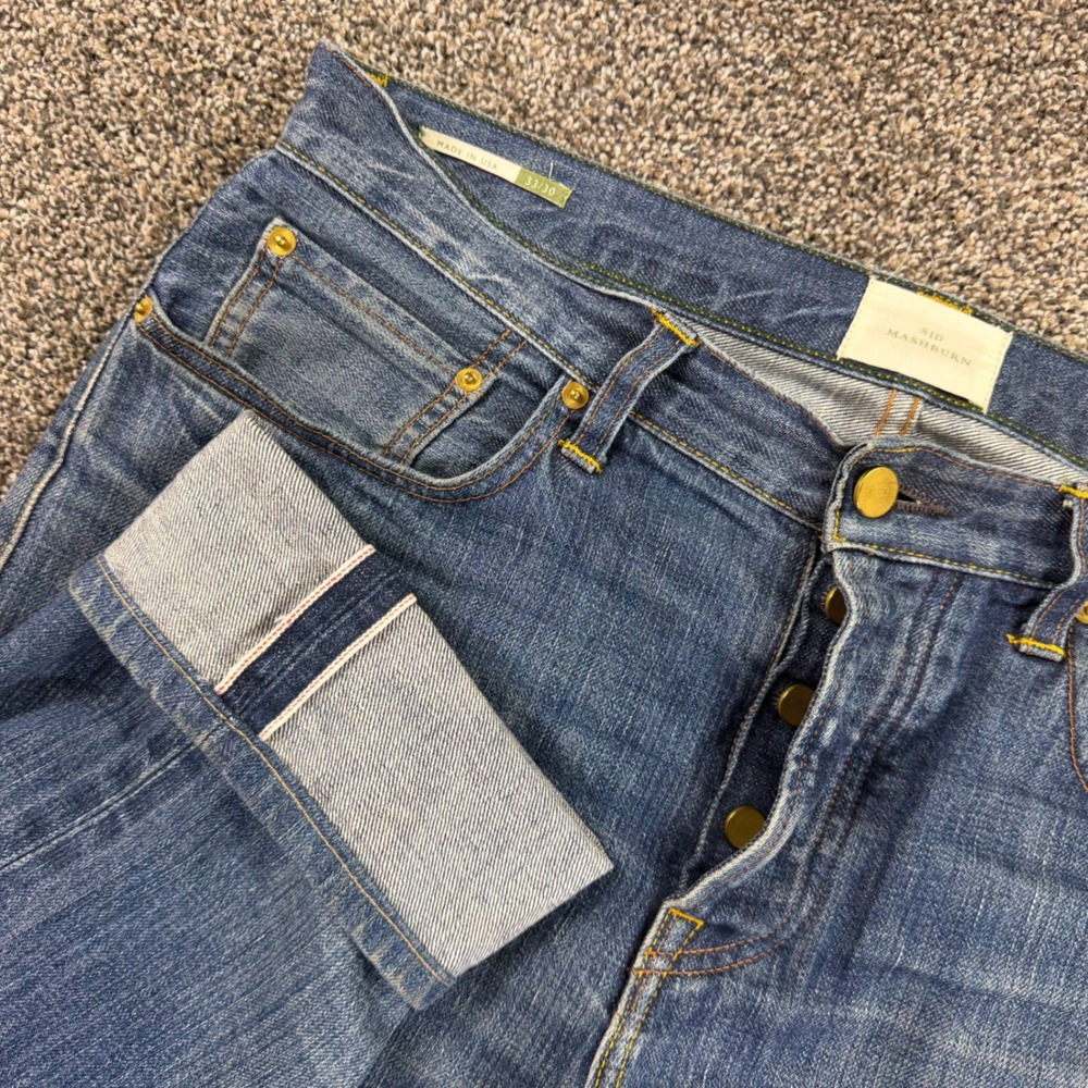 Sid Mashburn Selvedge Denim Jean Men 33x30 Blue Straight Leg Button Fly USA Made